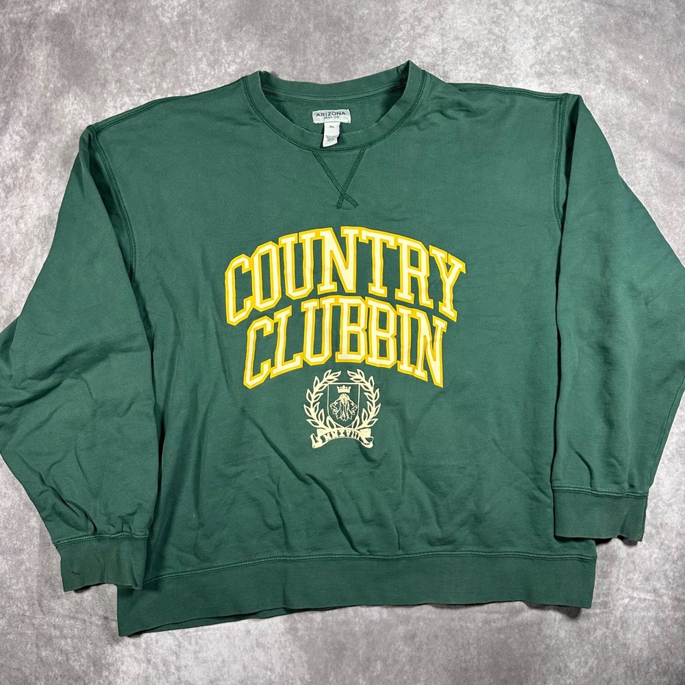 Arizona Jean Green Country Clubbin Graphic Sweatshirt Mens XXL Crew Neck Preppy
